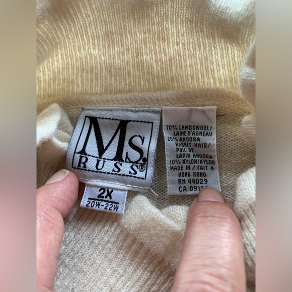 Vintage Ms Russ Sweater W/tags  2X Lambs Wool Angora Rabbit Nylon Cream FLAW* - Picture 5 of 10